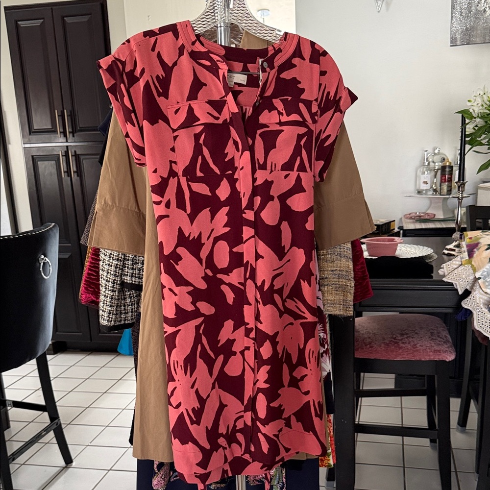 LOFT Vibrant Pink and Red Patterned Dress